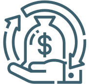 Hand holding money bag with dollar sign.