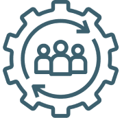 Gear with people and arrows inside.